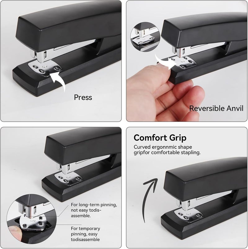 yuun Black Desk Accessories, Office Supplies Set with Stapler, Tape Dispenser, Staple Remover, Pen Holder, Scissor, Binder/Paper Clips, Ballpoint Pen, Clear Tape and 1000pcs Staples - Image 5